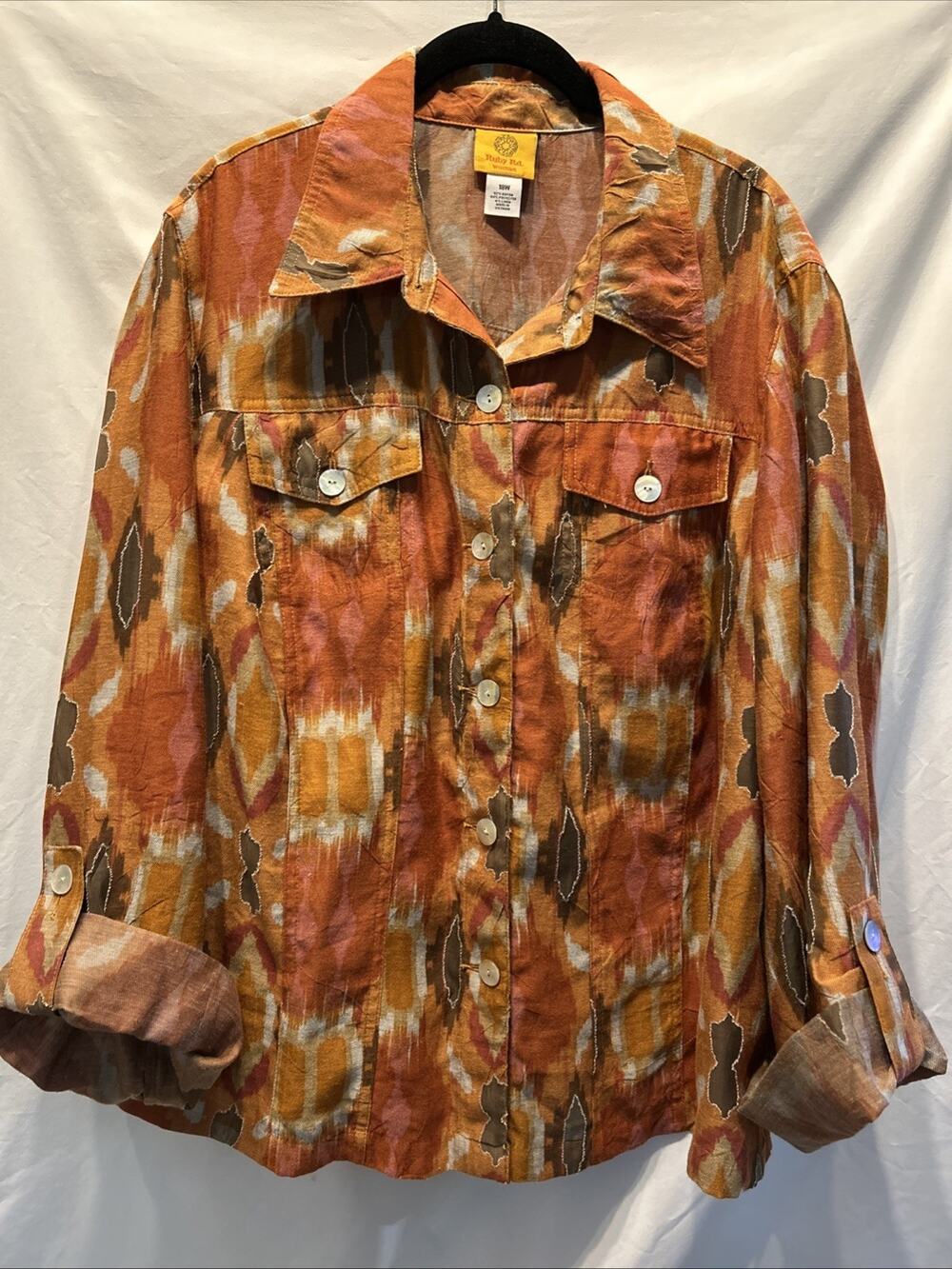 Ruby Road Woman 18w Jacket Orange Lightweight Fall Coat With Linen Shell Buttons